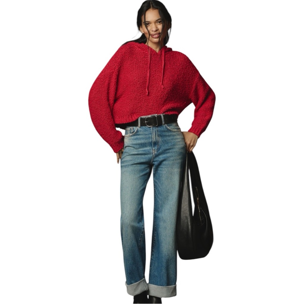 NEW Anthropologie Pilcro Raspberry Red Sailcloth Hooded Sweater size XXS